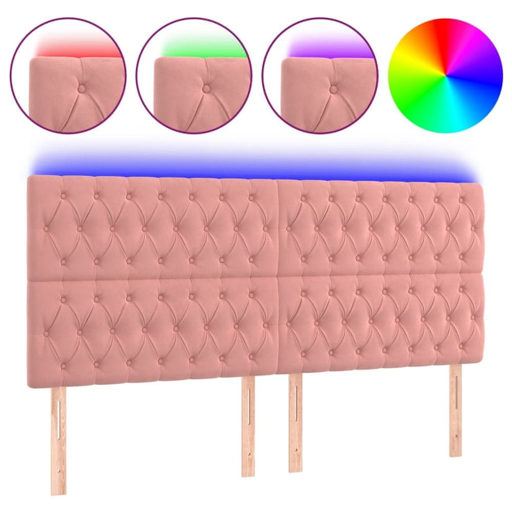 Vidaxl Čelo postele s LED ružové 200x7x118/128 cm zamat